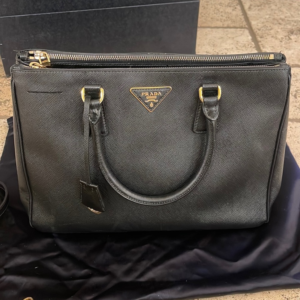 Prada Saffiano Lux Double Zip Top-Handle Bag